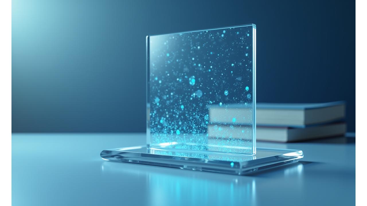 Symbolbild für rechtliche Klarheit und Transparenz, eine schwebende Glasscheibe mit Gesetzbuch und stilisiertem Fahrzeug