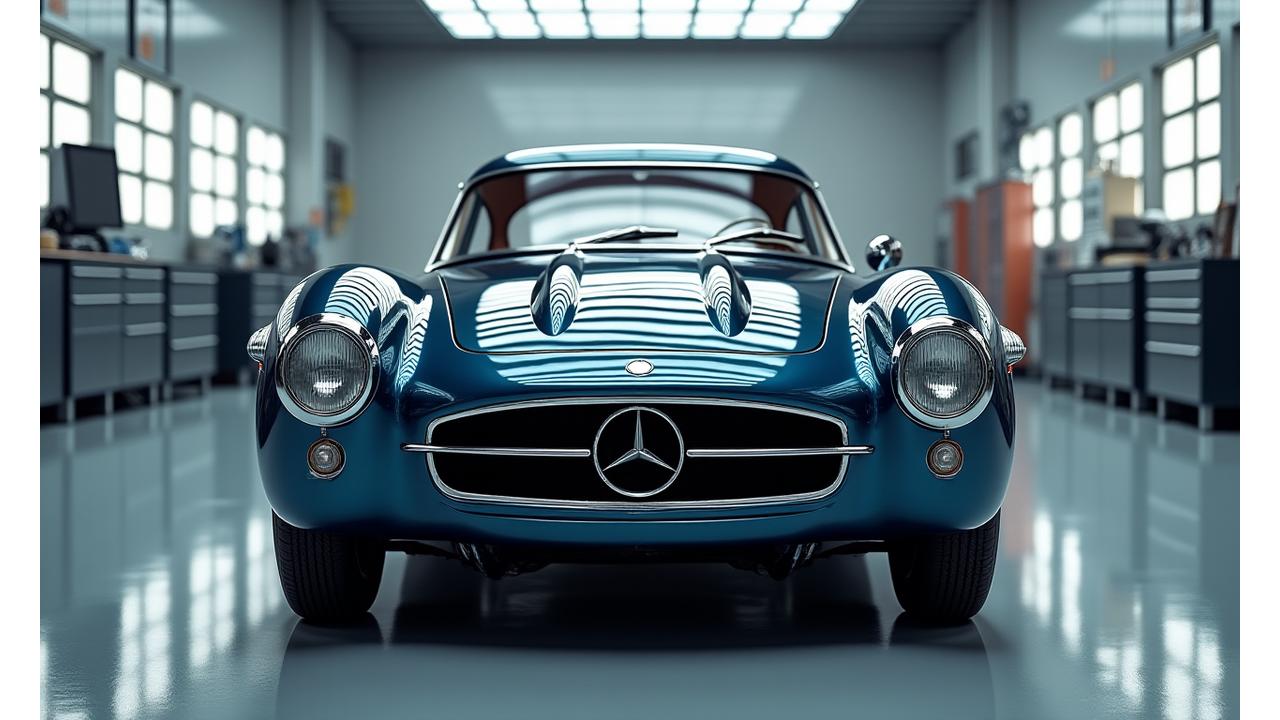 Eleganter Oldtimer der 60er Jahre, detailreich glänzend in einem professionellen Autopflege-Studio in Hamburg.